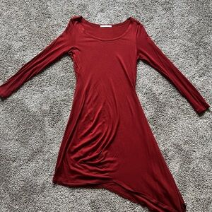 Boatneck Red Long Sleeve Dress